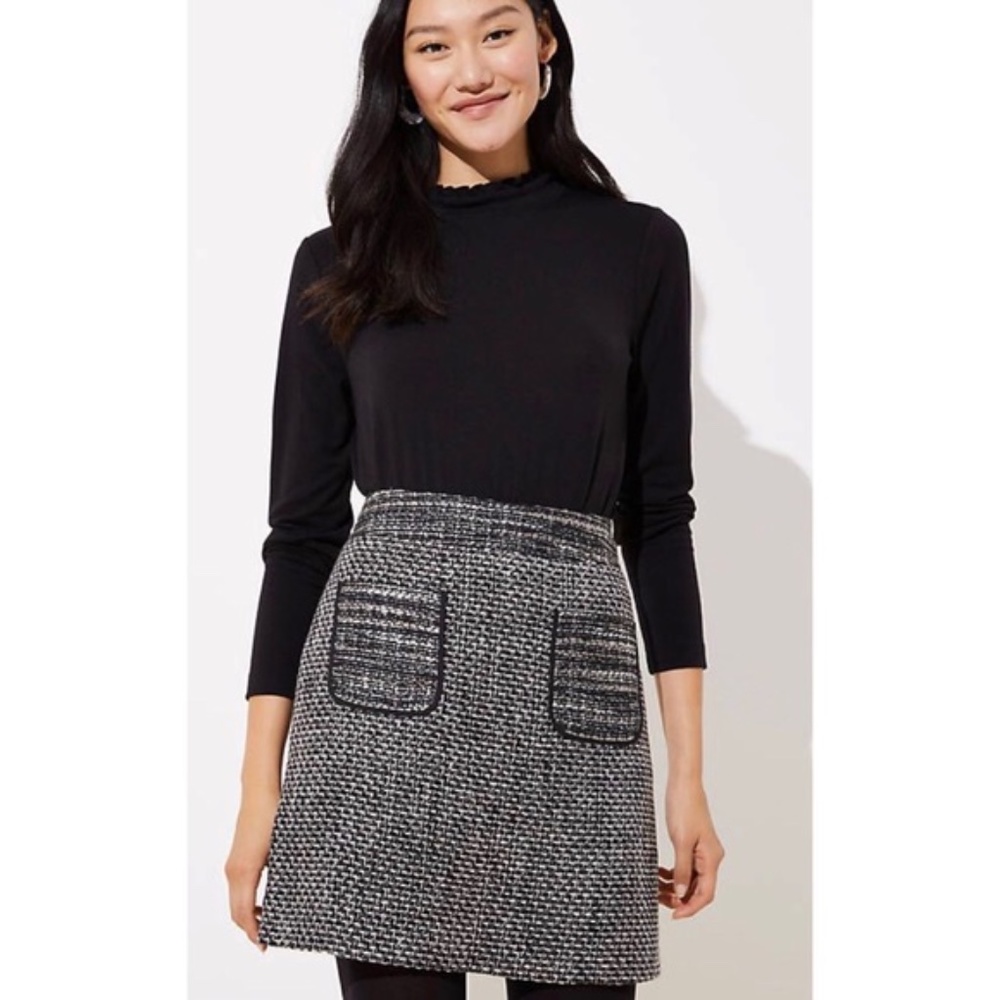 LOFT Black & White Tweed Pencil Skirt